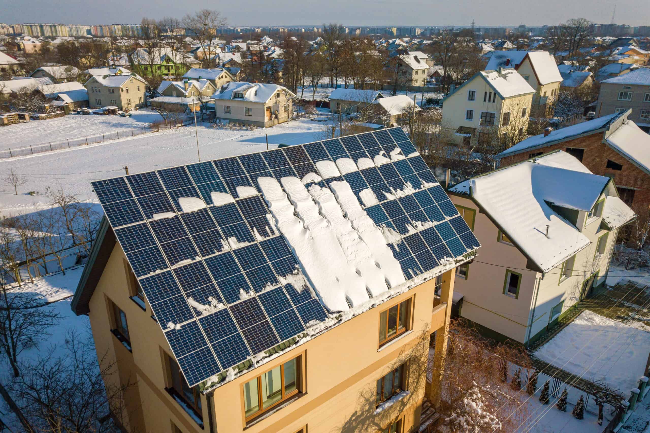 Winter brings snow that can affect solar panel efficiency.